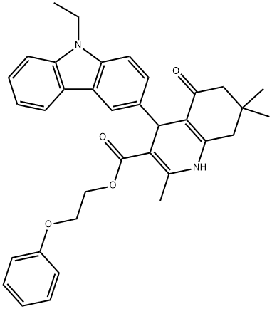 2-phenoxyethyl 4-(9-ethyl-9H-carbazol-3-yl)-2,7,7-trimethyl-5-oxo-1,4,5,6,7,8-hexahydroquinoline-3-carboxylate 结构式