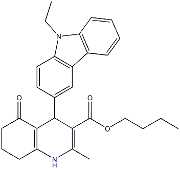 butyl 4-(9-ethyl-9H-carbazol-3-yl)-2-methyl-5-oxo-1,4,5,6,7,8-hexahydro-3-quinolinecarboxylate 结构式