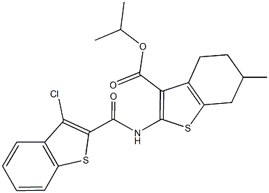 isopropyl 2-{[(3-chloro-1-benzothien-2-yl)carbonyl]amino}-6-methyl-4,5,6,7-tetrahydro-1-benzothiophene-3-carboxylate 结构式