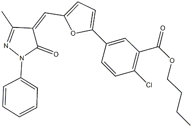 butyl 2-chloro-5-{5-[(3-methyl-5-oxo-1-phenyl-1,5-dihydro-4H-pyrazol-4-ylidene)methyl]-2-furyl}benzoate 结构式