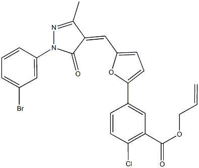 allyl 5-(5-{[1-(3-bromophenyl)-3-methyl-5-oxo-1,5-dihydro-4H-pyrazol-4-ylidene]methyl}-2-furyl)-2-chlorobenzoate 结构式