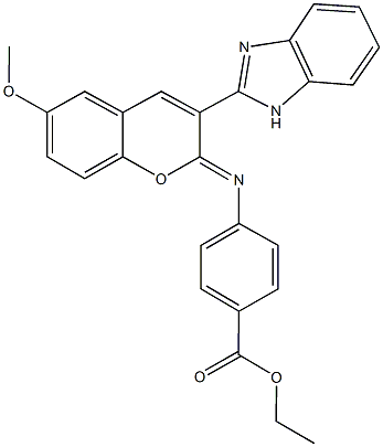 ethyl 4-{[3-(1H-benzimidazol-2-yl)-6-methoxy-2H-chromen-2-ylidene]amino}benzoate 结构式