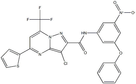3-chloro-N-{3-nitro-5-phenoxyphenyl}-5-(2-thienyl)-7-(trifluoromethyl)pyrazolo[1,5-a]pyrimidine-2-carboxamide 结构式