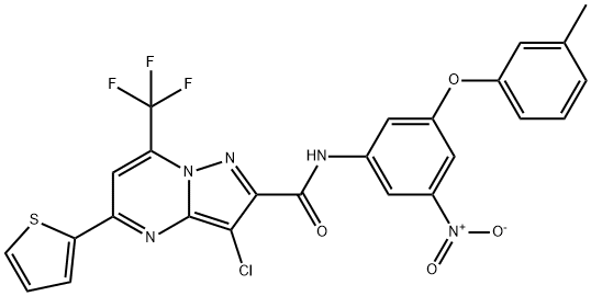 3-chloro-N-[3-nitro-5-(3-methylphenoxy)phenyl]-5-(2-thienyl)-7-(trifluoromethyl)pyrazolo[1,5-a]pyrimidine-2-carboxamide 结构式