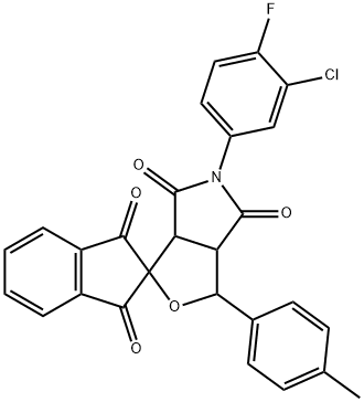 5-(3-chloro-4-fluorophenyl)-1-(4-methylphenyl)dihydro-1',3',4,6(2'H,3H,5H)-tetraoxospiro(1H-furo[3,4-c]pyrrole-3,2'-[1'H]-indene) 结构式