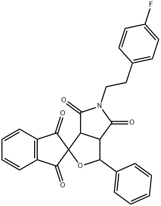 1-phenyl-5-[2-(4-fluorophenyl)ethyl]-3a,6a-dihydrospiro(1H-furo[3,4-c]pyrrole-3,2'-[1'H]-indene)-1',3',4,6(2'H,3H,5H)-tetrone 结构式