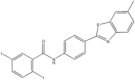 2,5-diiodo-N-[4-(6-methyl-1,3-benzothiazol-2-yl)phenyl]benzamide 结构式