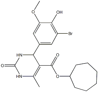 cycloheptyl 4-(3-bromo-4-hydroxy-5-methoxyphenyl)-6-methyl-2-oxo-1,2,3,4-tetrahydro-5-pyrimidinecarboxylate 结构式