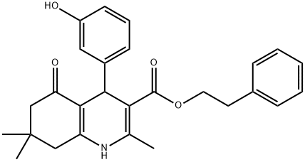 2-phenylethyl 4-(3-hydroxyphenyl)-2,7,7-trimethyl-5-oxo-1,4,5,6,7,8-hexahydro-3-quinolinecarboxylate 结构式