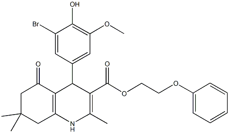 2-phenoxyethyl 4-(3-bromo-4-hydroxy-5-methoxyphenyl)-2,7,7-trimethyl-5-oxo-1,4,5,6,7,8-hexahydro-3-quinolinecarboxylate 结构式