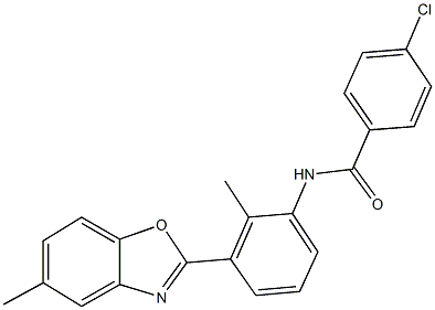 4-chloro-N-[2-methyl-3-(5-methyl-1,3-benzoxazol-2-yl)phenyl]benzamide 结构式