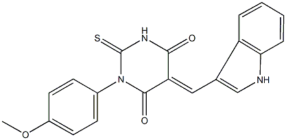 5-(1H-indol-3-ylmethylene)-1-(4-methoxyphenyl)-2-thioxodihydro-4,6(1H,5H)-pyrimidinedione 结构式