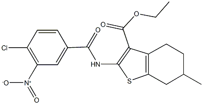 ethyl 2-({4-chloro-3-nitrobenzoyl}amino)-6-methyl-4,5,6,7-tetrahydro-1-benzothiophene-3-carboxylate 结构式