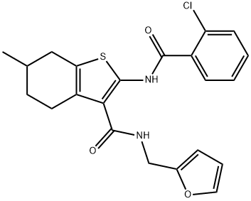 2-[(2-chlorobenzoyl)amino]-N-(2-furylmethyl)-6-methyl-4,5,6,7-tetrahydro-1-benzothiophene-3-carboxamide 结构式