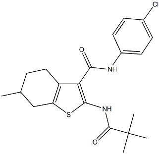 N-(4-chlorophenyl)-2-[(2,2-dimethylpropanoyl)amino]-6-methyl-4,5,6,7-tetrahydro-1-benzothiophene-3-carboxamide 结构式