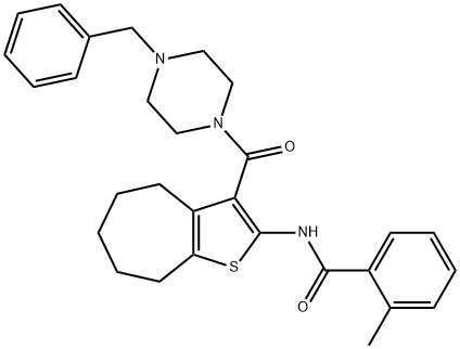 N-{3-[(4-benzyl-1-piperazinyl)carbonyl]-5,6,7,8-tetrahydro-4H-cyclohepta[b]thien-2-yl}-2-methylbenzamide 结构式