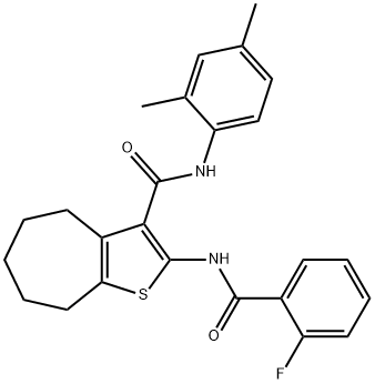 N-(2,4-dimethylphenyl)-2-[(2-fluorobenzoyl)amino]-5,6,7,8-tetrahydro-4H-cyclohepta[b]thiophene-3-carboxamide 结构式