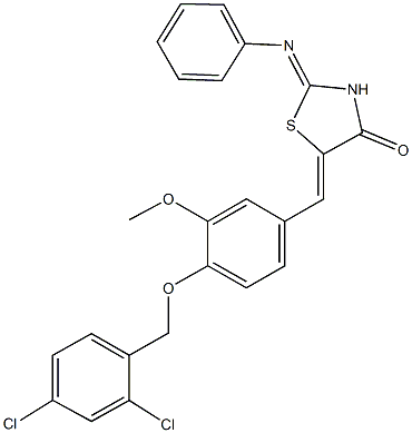 5-{4-[(2,4-dichlorobenzyl)oxy]-3-methoxybenzylidene}-2-(phenylimino)-1,3-thiazolidin-4-one 结构式