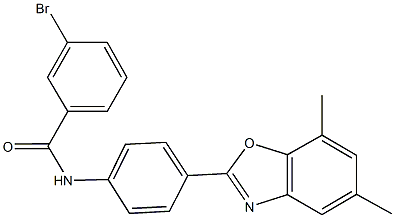3-bromo-N-[4-(5,7-dimethyl-1,3-benzoxazol-2-yl)phenyl]benzamide 结构式