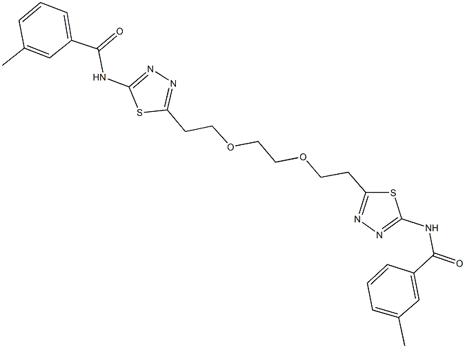 3-methyl-N-(5-{2-[2-(2-{5-[(3-methylbenzoyl)amino]-1,3,4-thiadiazol-2-yl}ethoxy)ethoxy]ethyl}-1,3,4-thiadiazol-2-yl)benzamide 结构式