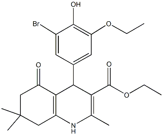 ethyl 4-(3-bromo-5-ethoxy-4-hydroxyphenyl)-2,7,7-trimethyl-5-oxo-1,4,5,6,7,8-hexahydro-3-quinolinecarboxylate 结构式