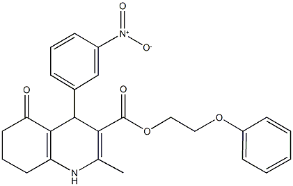 2-phenoxyethyl 4-{3-nitrophenyl}-2-methyl-5-oxo-1,4,5,6,7,8-hexahydro-3-quinolinecarboxylate 结构式