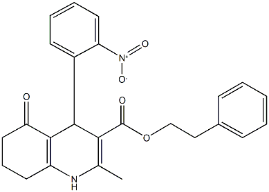 2-phenylethyl 4-{2-nitrophenyl}-2-methyl-5-oxo-1,4,5,6,7,8-hexahydro-3-quinolinecarboxylate 结构式