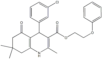 2-phenoxyethyl 4-(3-chlorophenyl)-2,7,7-trimethyl-5-oxo-1,4,5,6,7,8-hexahydro-3-quinolinecarboxylate 结构式