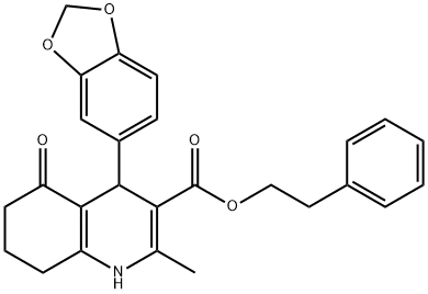 2-phenylethyl 4-(1,3-benzodioxol-5-yl)-2-methyl-5-oxo-1,4,5,6,7,8-hexahydro-3-quinolinecarboxylate 结构式