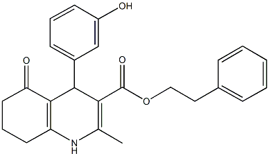 2-phenylethyl 4-(3-hydroxyphenyl)-2-methyl-5-oxo-1,4,5,6,7,8-hexahydro-3-quinolinecarboxylate 结构式