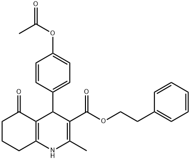 2-phenylethyl 4-[4-(acetyloxy)phenyl]-2-methyl-5-oxo-1,4,5,6,7,8-hexahydro-3-quinolinecarboxylate 结构式