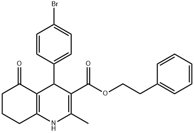 2-phenylethyl 4-(4-bromophenyl)-2-methyl-5-oxo-1,4,5,6,7,8-hexahydro-3-quinolinecarboxylate 结构式