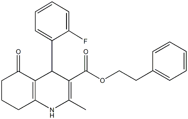 2-phenylethyl 4-(2-fluorophenyl)-2-methyl-5-oxo-1,4,5,6,7,8-hexahydro-3-quinolinecarboxylate 结构式