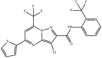 3-chloro-5-(2-thienyl)-7-(trifluoromethyl)-N-[2-(trifluoromethyl)phenyl]pyrazolo[1,5-a]pyrimidine-2-carboxamide 结构式