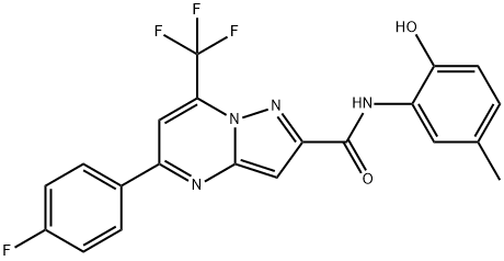 5-(4-fluorophenyl)-N-(2-hydroxy-5-methylphenyl)-7-(trifluoromethyl)pyrazolo[1,5-a]pyrimidine-2-carboxamide 结构式
