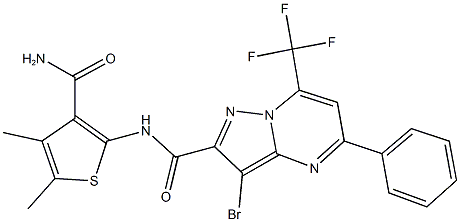 N-[3-(aminocarbonyl)-4,5-dimethyl-2-thienyl]-3-bromo-5-phenyl-7-(trifluoromethyl)pyrazolo[1,5-a]pyrimidine-2-carboxamide 结构式