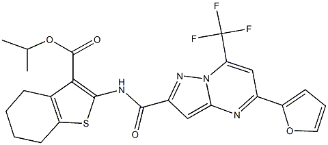 isopropyl 2-({[5-(2-furyl)-7-(trifluoromethyl)pyrazolo[1,5-a]pyrimidin-2-yl]carbonyl}amino)-4,5,6,7-tetrahydro-1-benzothiophene-3-carboxylate 结构式