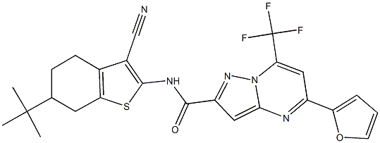 N-(6-tert-butyl-3-cyano-4,5,6,7-tetrahydro-1-benzothien-2-yl)-5-(2-furyl)-7-(trifluoromethyl)pyrazolo[1,5-a]pyrimidine-2-carboxamide 结构式