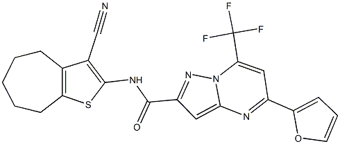 N-(3-cyano-5,6,7,8-tetrahydro-4H-cyclohepta[b]thien-2-yl)-5-(2-furyl)-7-(trifluoromethyl)pyrazolo[1,5-a]pyrimidine-2-carboxamide 结构式