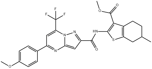 methyl 2-({[5-(4-methoxyphenyl)-7-(trifluoromethyl)pyrazolo[1,5-a]pyrimidin-2-yl]carbonyl}amino)-6-methyl-4,5,6,7-tetrahydro-1-benzothiophene-3-carboxylate 结构式