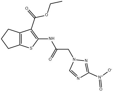ethyl 2-[({3-nitro-1H-1,2,4-triazol-1-yl}acetyl)amino]-5,6-dihydro-4H-cyclopenta[b]thiophene-3-carboxylate 结构式