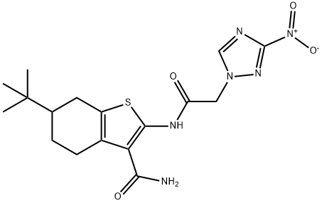 6-tert-butyl-2-[({3-nitro-1H-1,2,4-triazol-1-yl}acetyl)amino]-4,5,6,7-tetrahydro-1-benzothiophene-3-carboxamide 结构式