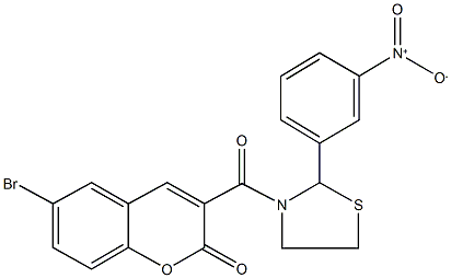 6-bromo-3-[(2-{3-nitrophenyl}-1,3-thiazolidin-3-yl)carbonyl]-2H-chromen-2-one 结构式