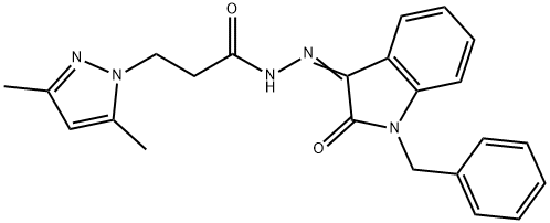N'-(1-benzyl-2-oxo-1,2-dihydro-3H-indol-3-ylidene)-3-(3,5-dimethyl-1H-pyrazol-1-yl)propanohydrazide 结构式