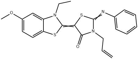 3-allyl-5-(3-ethyl-5-methoxy-1,3-benzothiazol-2(3H)-ylidene)-2-(phenylimino)-1,3-thiazolidin-4-one 结构式