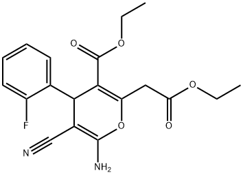 ethyl 6-amino-5-cyano-2-(2-ethoxy-2-oxoethyl)-4-(2-fluorophenyl)-4H-pyran-3-carboxylate 结构式