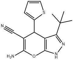 6-amino-3-tert-butyl-4-(2-thienyl)-1,4-dihydropyrano[2,3-c]pyrazole-5-carbonitrile 结构式
