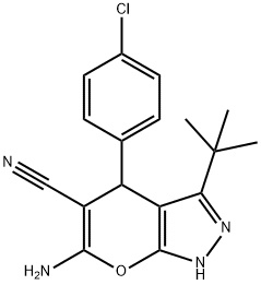 6-amino-3-tert-butyl-4-(4-chlorophenyl)-2,4-dihydropyrano[2,3-c]pyrazole-5-carbonitrile 结构式