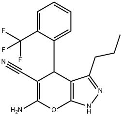 6-amino-3-propyl-4-[2-(trifluoromethyl)phenyl]-2,4-dihydropyrano[2,3-c]pyrazole-5-carbonitrile 结构式