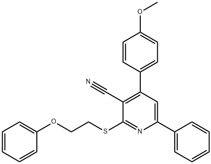 4-(4-methoxyphenyl)-2-[(2-phenoxyethyl)sulfanyl]-6-phenylnicotinonitrile 结构式